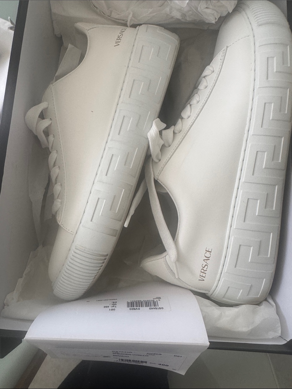 Versace White Low-Top Platform Greek Key Sneakers